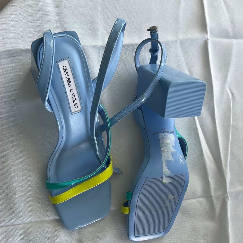 Chelsea & Violet Strappy Blue and Yellow Heels